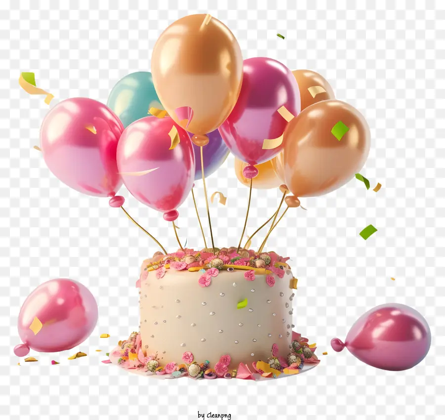 Décor D'anniversaire Réaliste，Gâteau D'anniversaire PNG