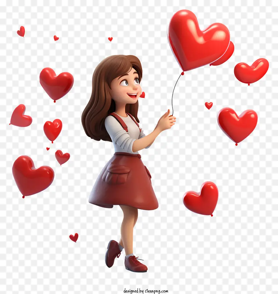 Fille De La Saint Valentin，Fille Avec Des Ballons Coeur PNG