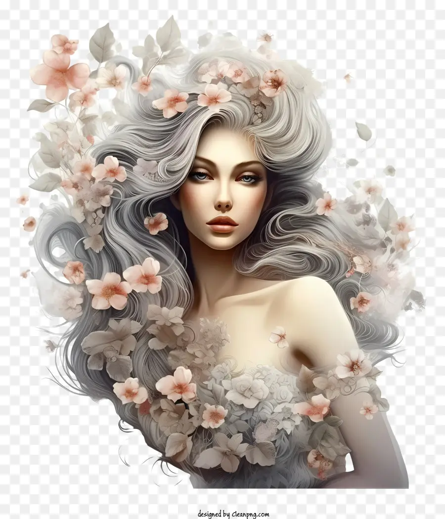 Femme Fantastique Avec Des Fleurs，Femme PNG