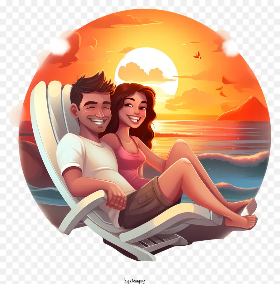 Coucher De Soleil Romantique，Couple PNG