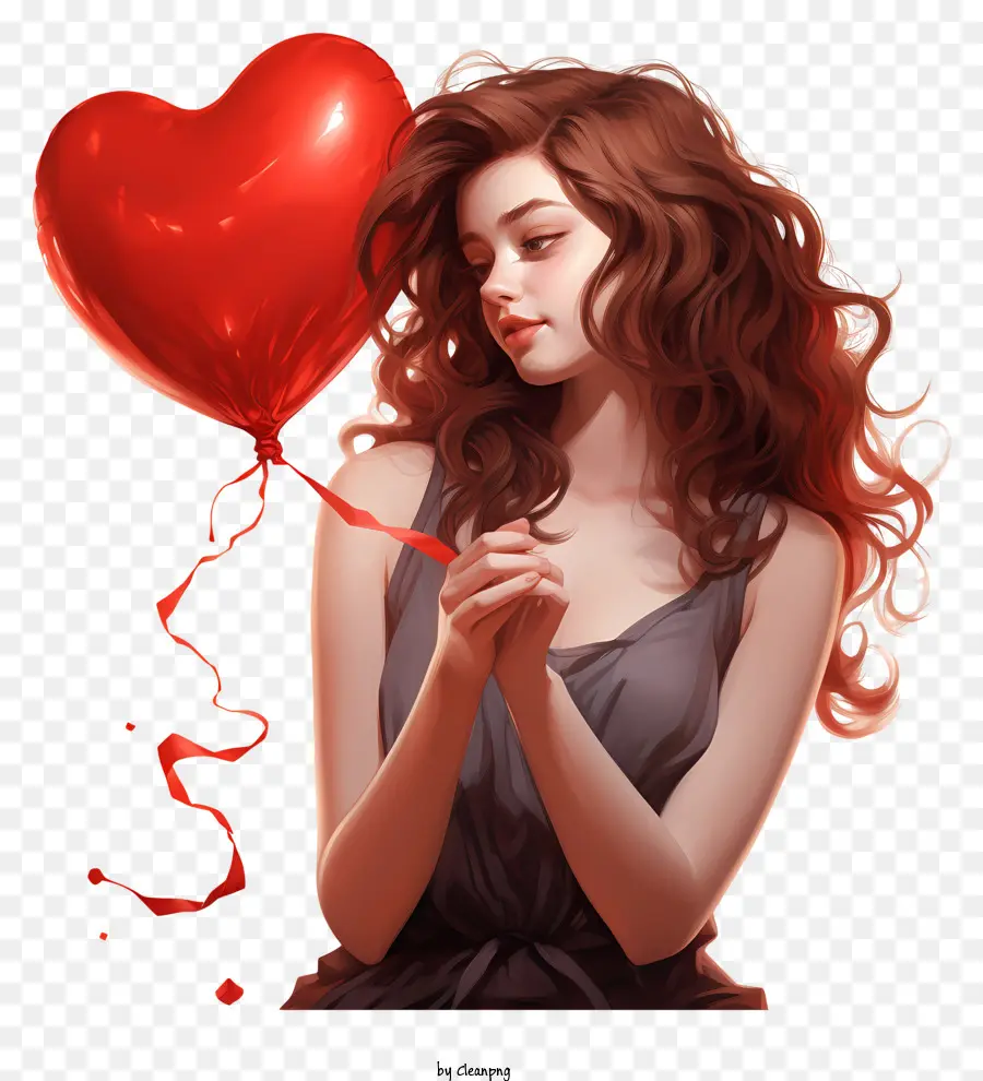 Fille De La Saint Valentin，Ballon Coeur Rouge PNG