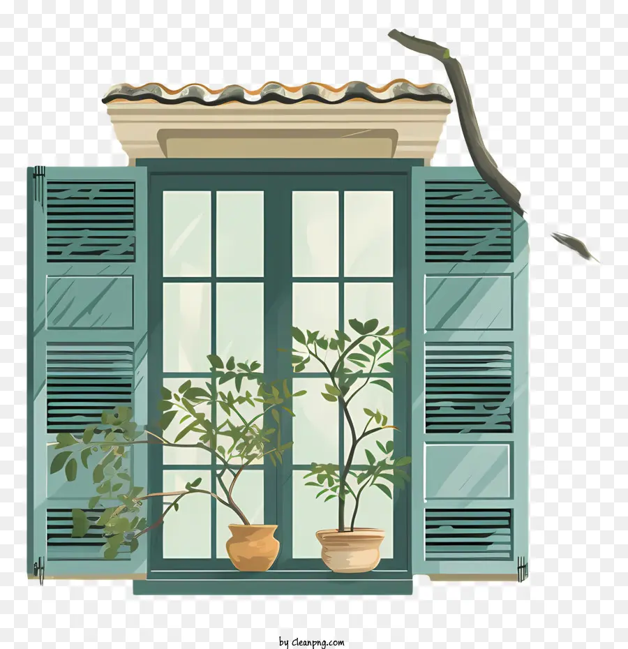 Fenêtre，Fenêtre Avec Plantes En Pot PNG