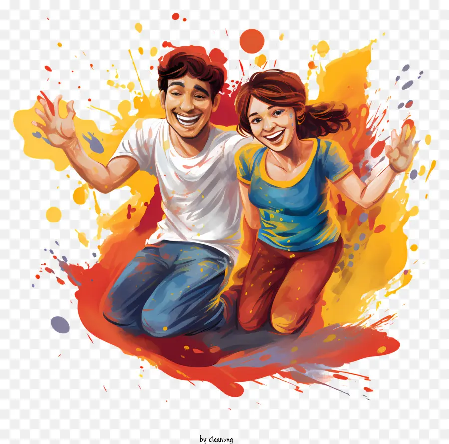 Holi，Couple Avec Des Couleurs PNG