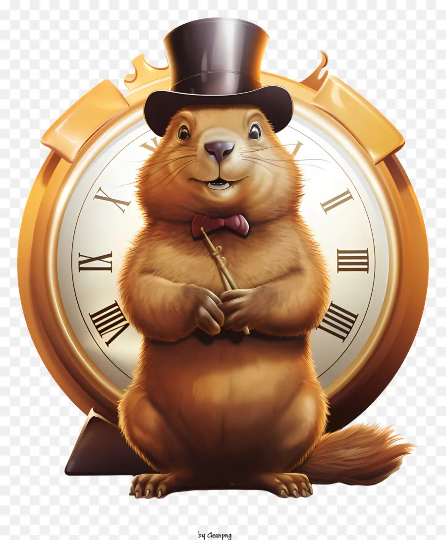 Jour De La Marmotte，Marmotte Avec Horloge PNG