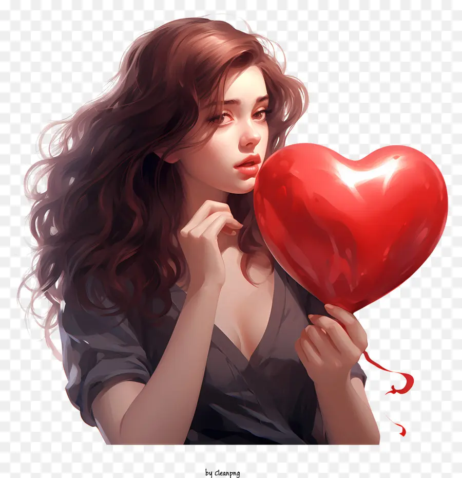 Valentine，Femme Avec Ballon Rouge PNG