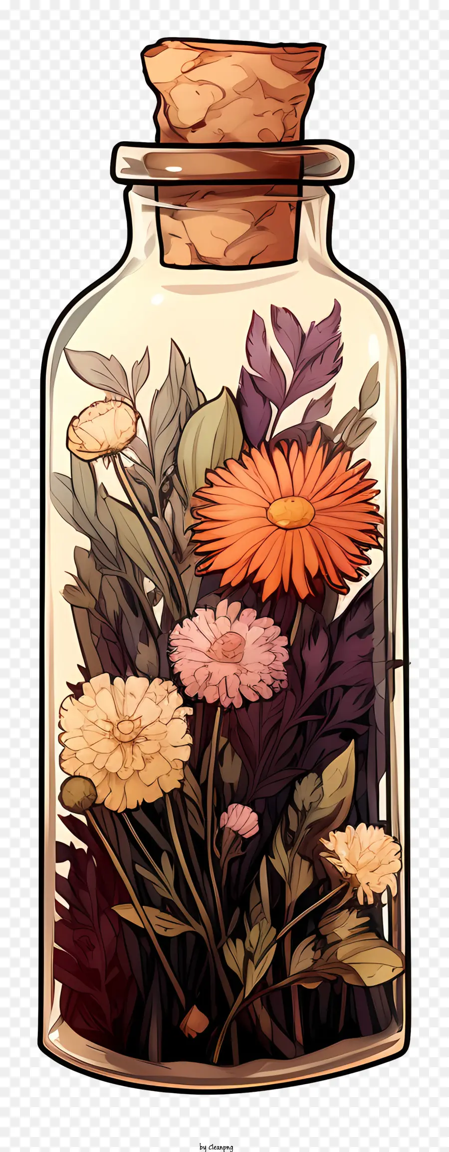 Verre De Fleurs Sèches，Fleurs En Bouteille PNG