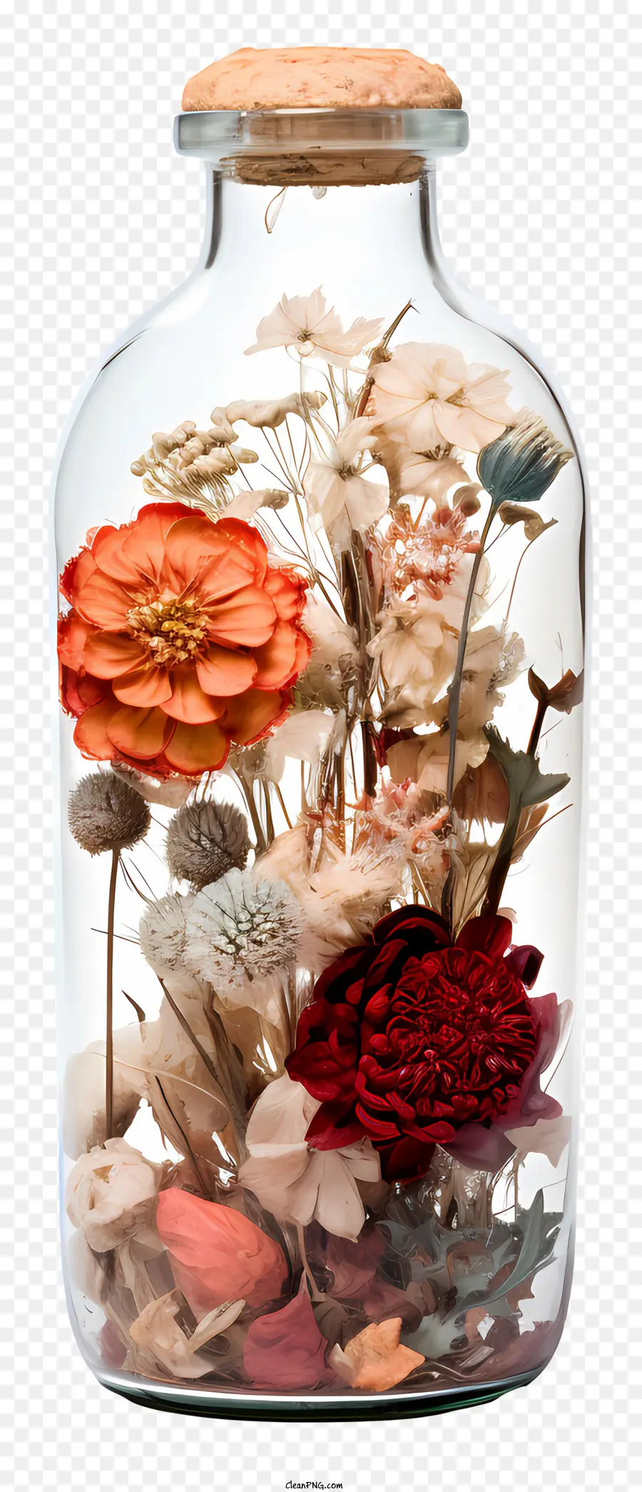 Verre De Fleurs Sèches，Des Fleurs Dans Une Bouteille PNG