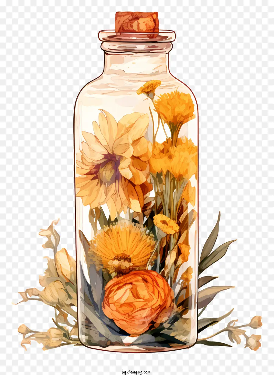 Verre De Fleurs Sèches，Bouteille De Fleurs PNG