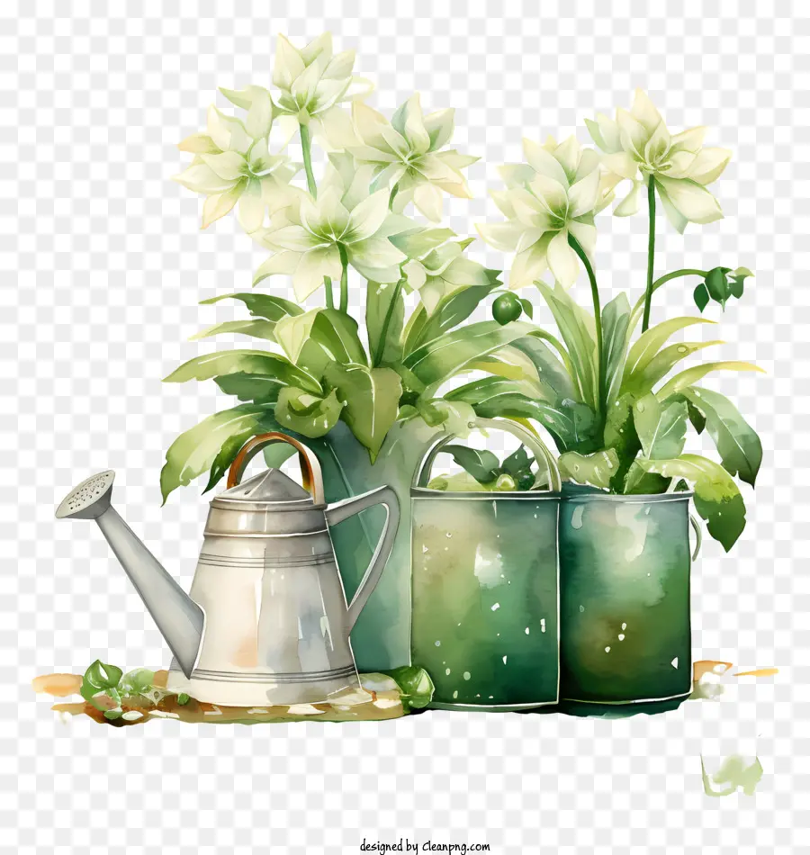 Arrosoir Plantes，Fleurs Blanches PNG