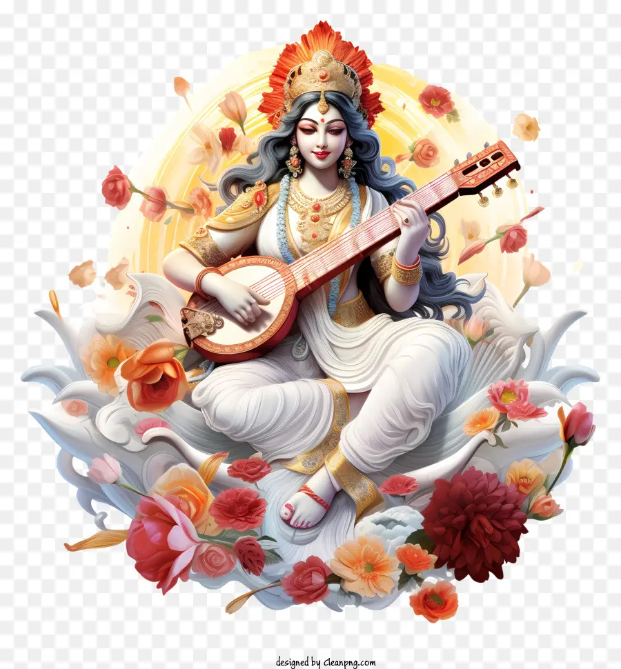 Saraswati Puja，Déesse De La Musique PNG