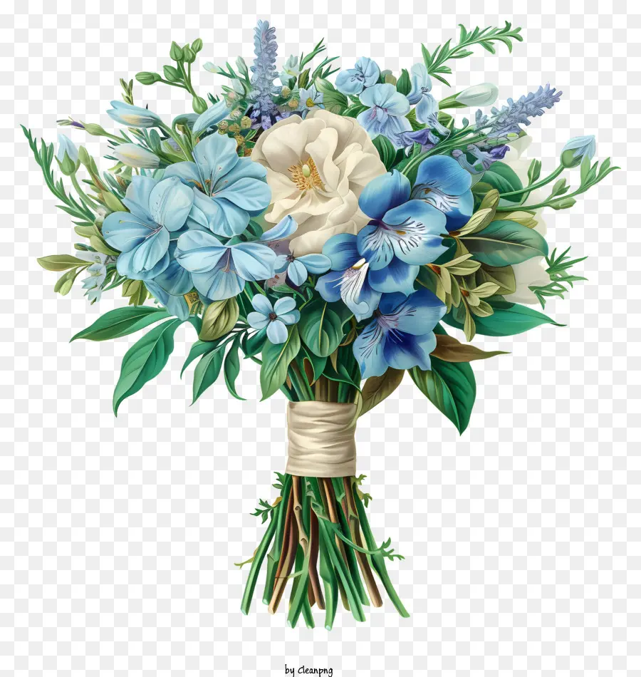 Mariage Bouquet De Fleurs，Bleus Et De Fleurs Blanches PNG