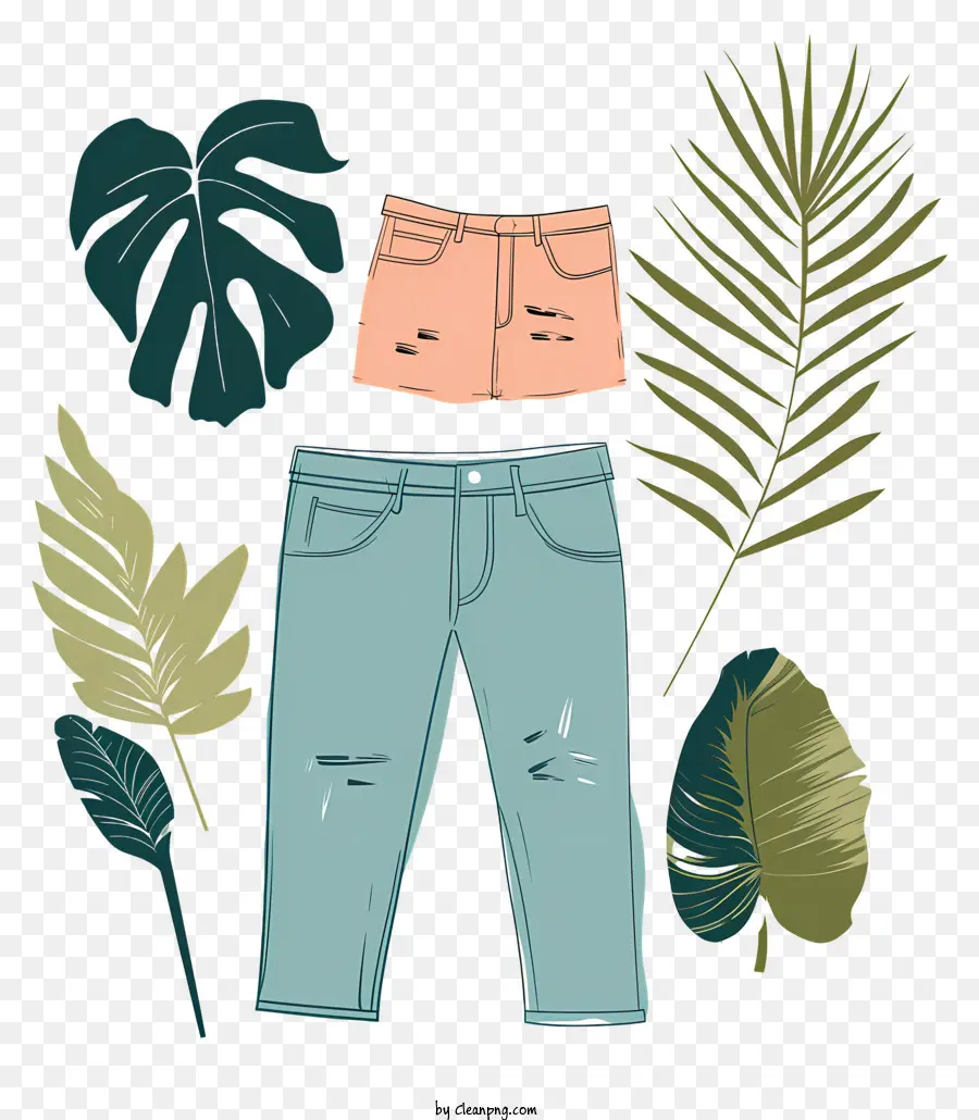 Jeans，Vêtements Et Feuilles PNG