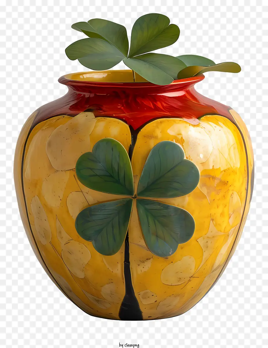 Pot，Vase Décoratif Avec Trèfle PNG