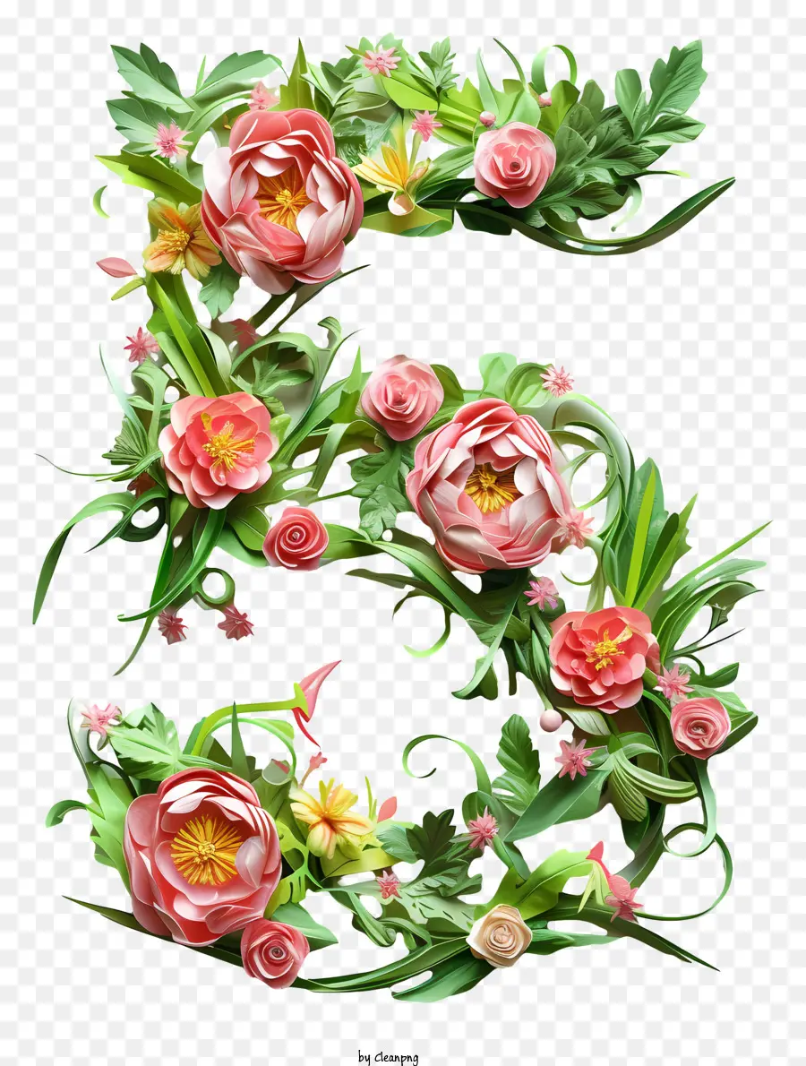 Numéro 5 Fleurs，Alphabet Floral PNG