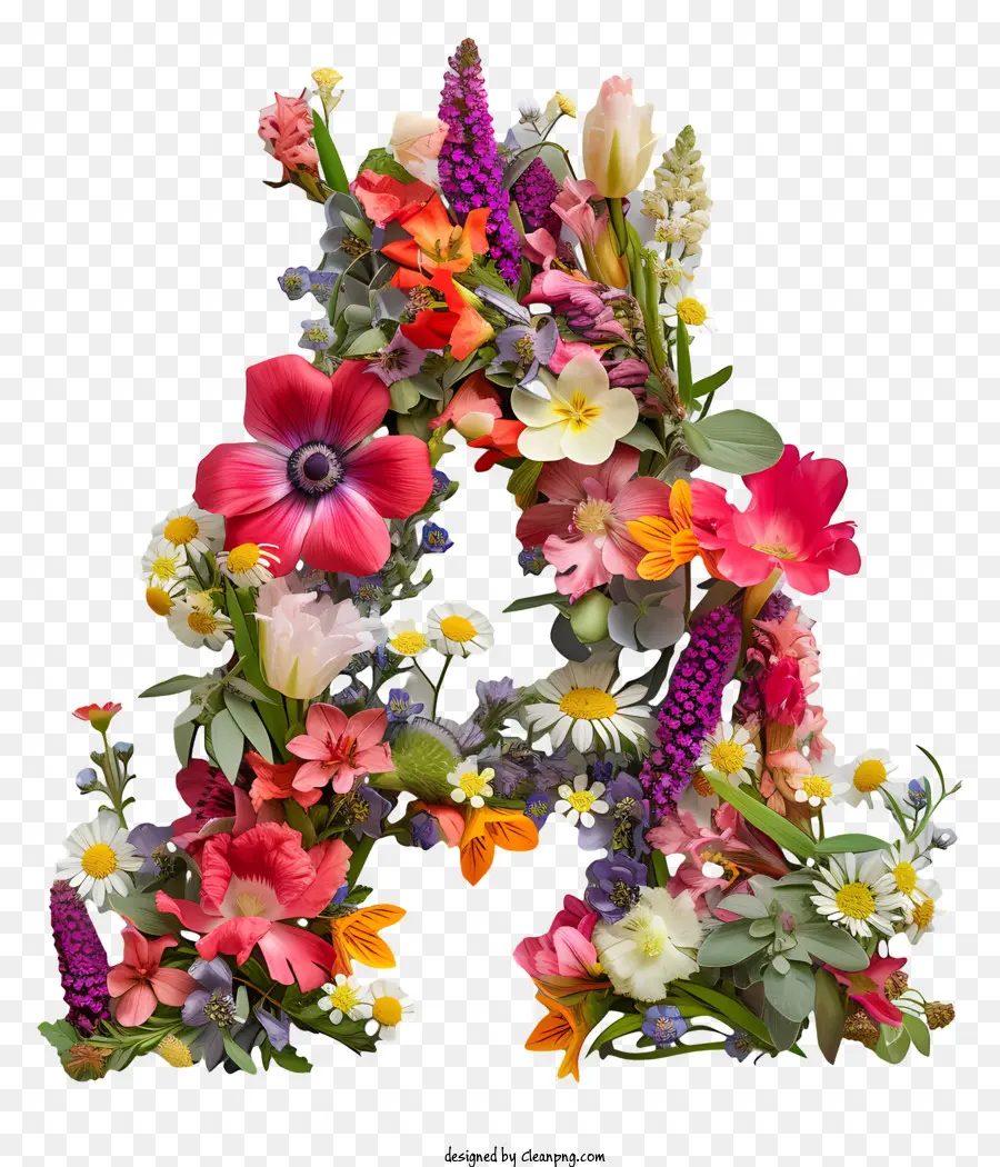 Lettre Florale A，Lettre A Avec Des Fleurs Colorées PNG