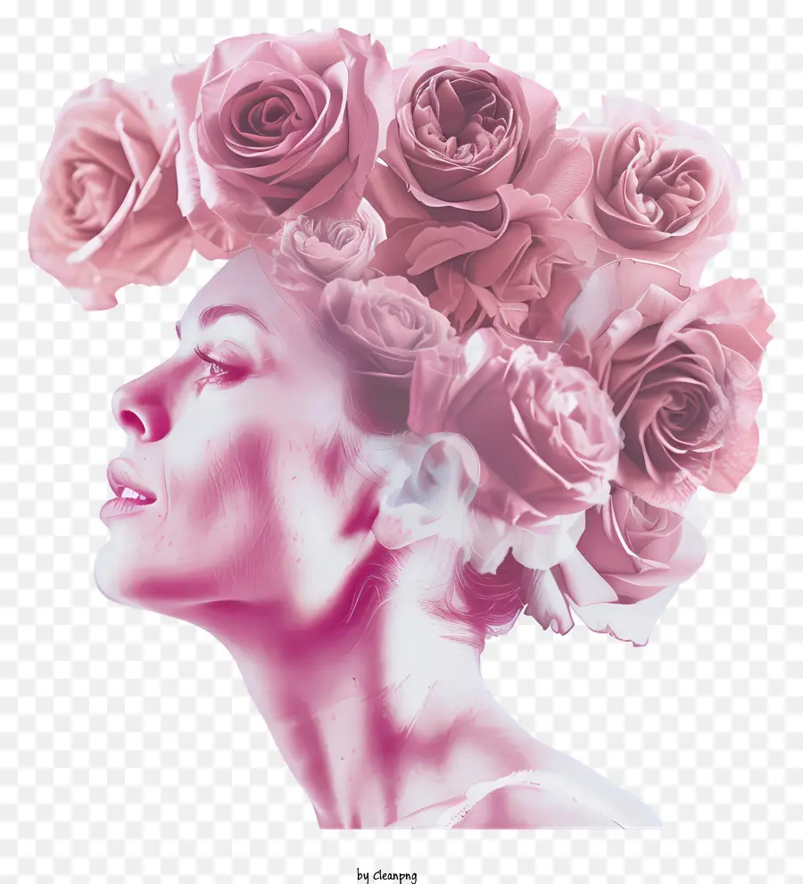 Femme Aux Roses，Femme Avec Couronne De Fleurs PNG