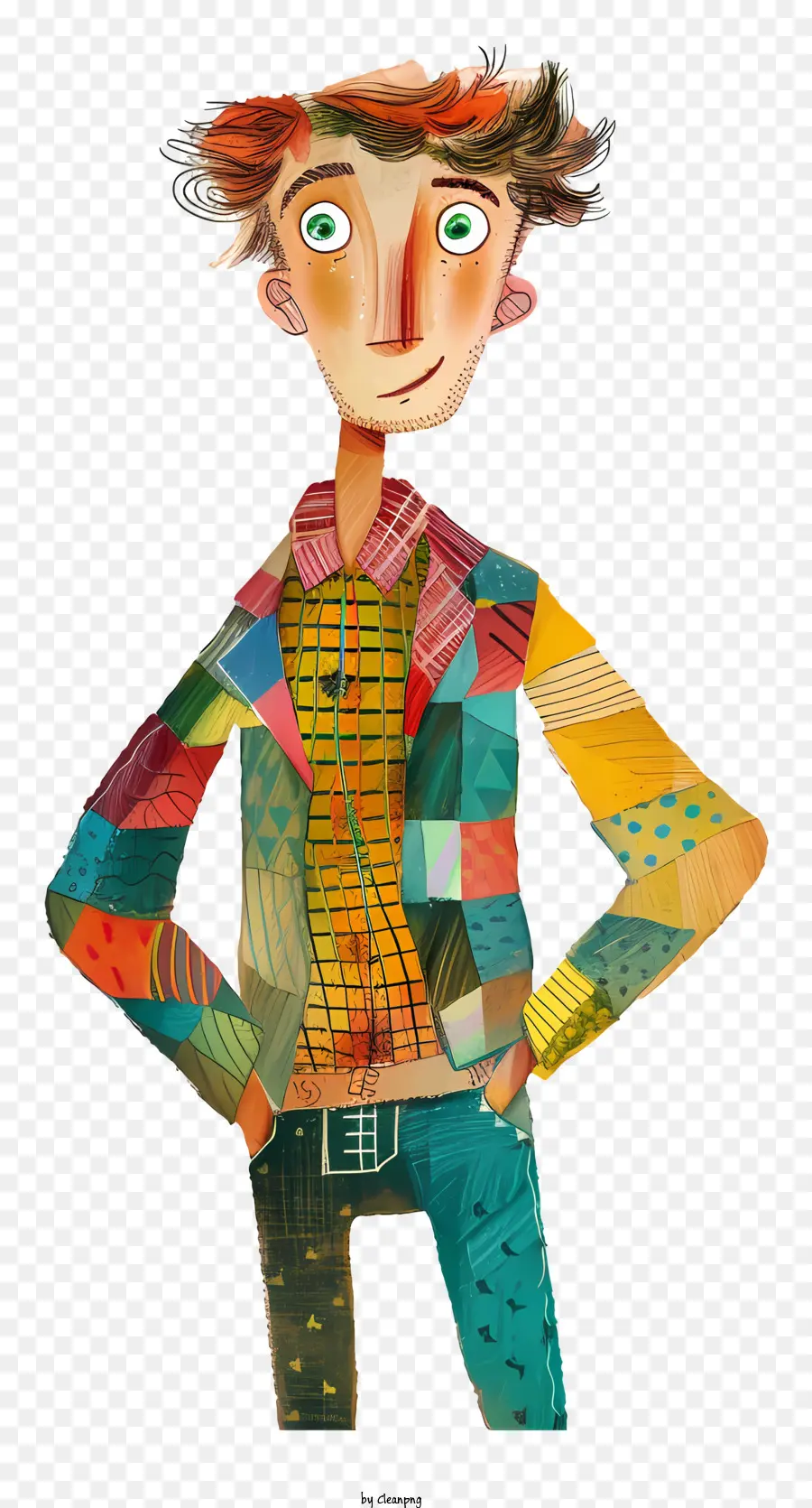 Homme De Dessin Animé Lunatique，Homme Patchwork PNG