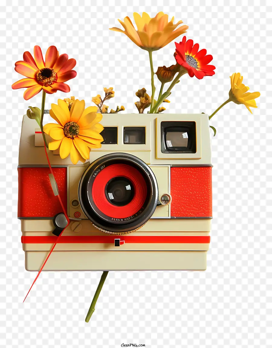 Appareil Photo Polaroïd，Appareil Photo Avec Des Fleurs PNG