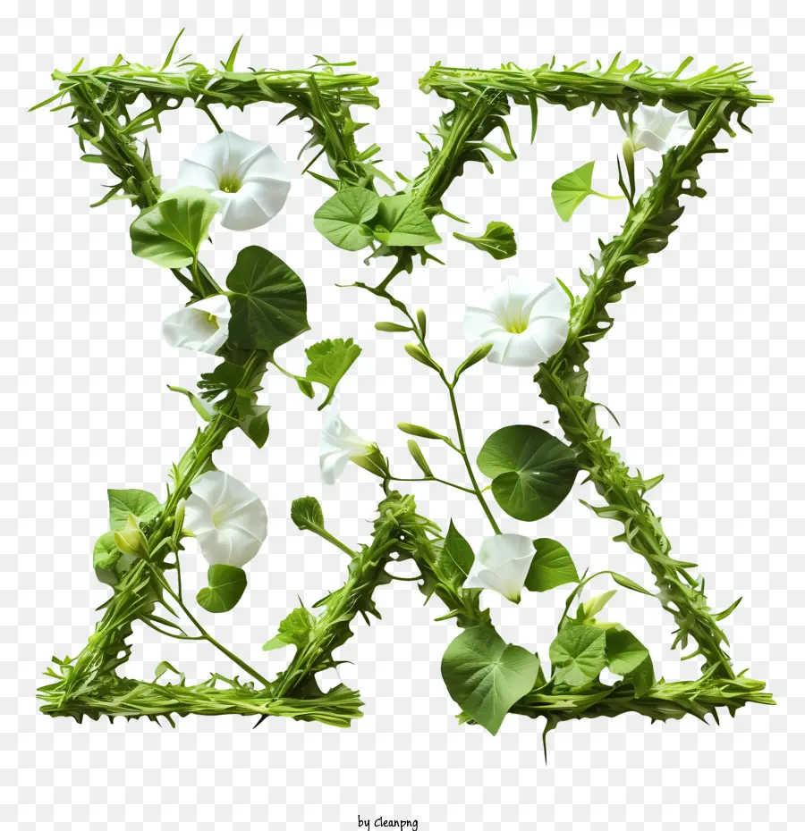 Lettre Florale X，Vert Floral X PNG