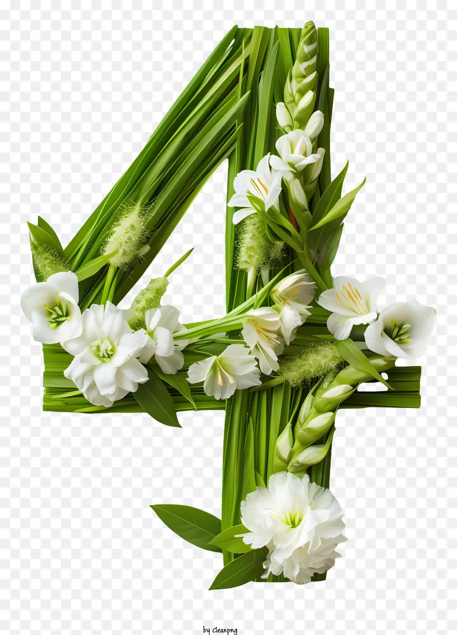 Numéro 4 Fleurs，Couronne De Fleurs Blanches PNG