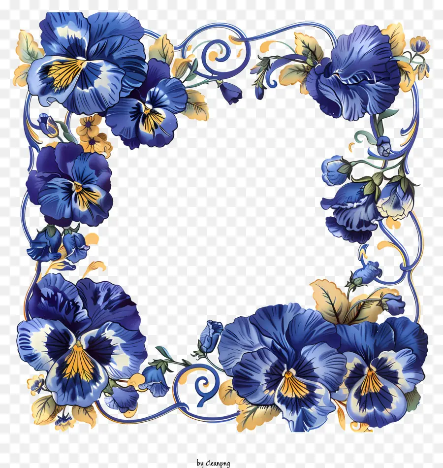 Cadre De Vigne De Fleur Bleue，Fleurs Pourpres PNG