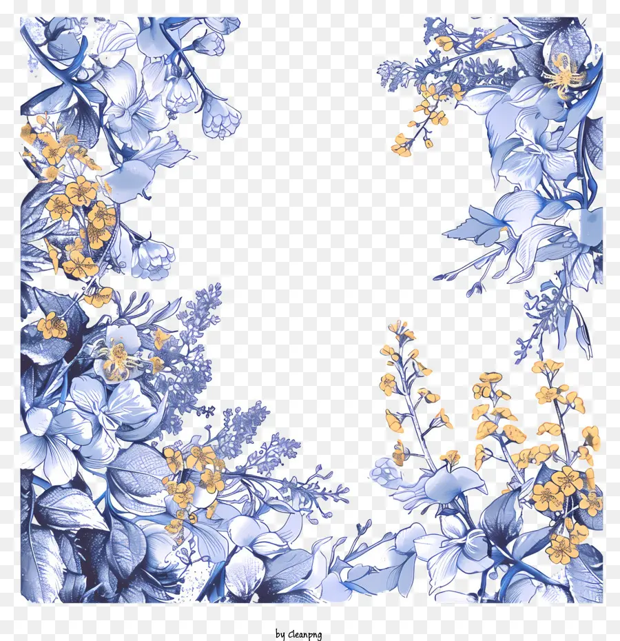 Cadre De Vigne De Fleur Bleue，Design Floral PNG