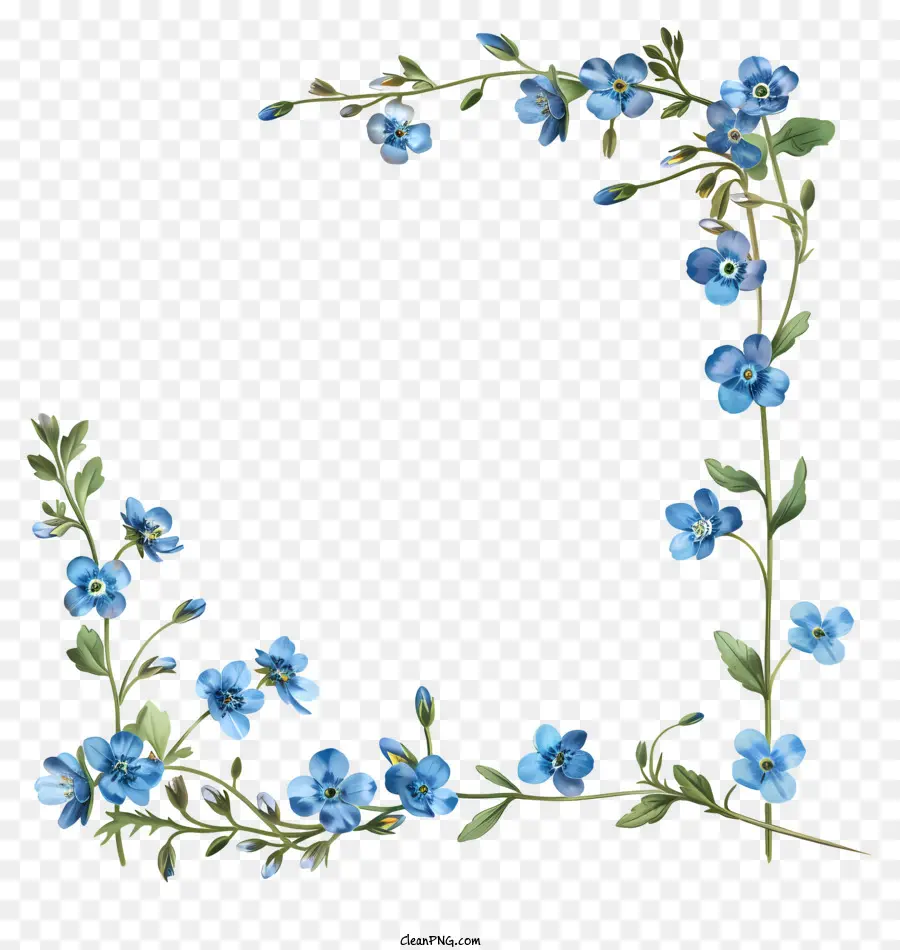 Cadre De Fleurs De Printemps，Fleur Bleue PNG