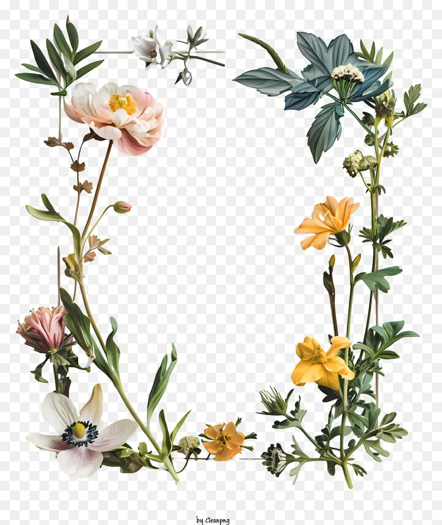 Cadre De Fleurs De Printemps，Floral Peinture PNG