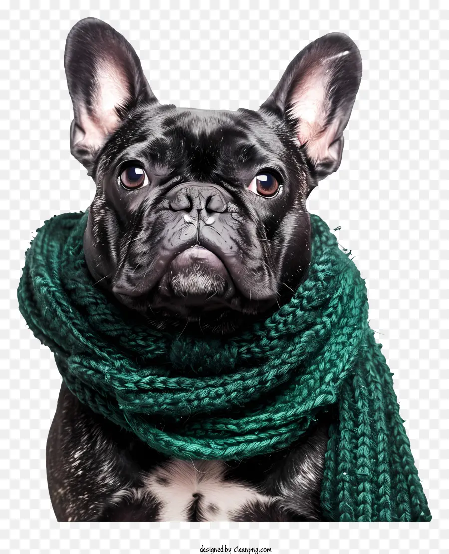 Bouledogue Français，Chien Noir Avec écharpe Verte PNG