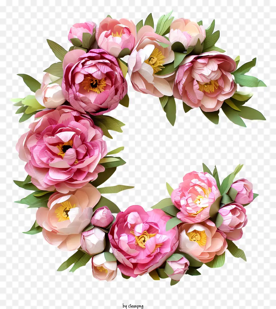 Lettre Florale C，Rose Pivoine PNG
