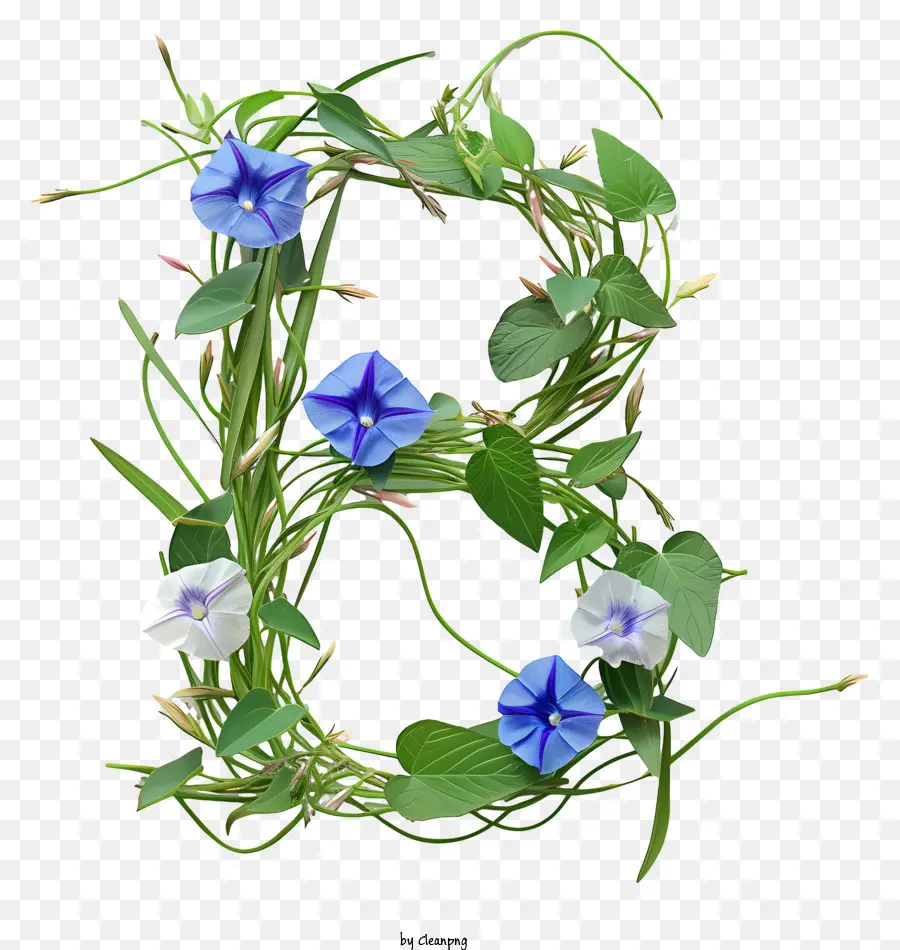 Lettre Florale B，Bleus Et De Fleurs Blanches PNG