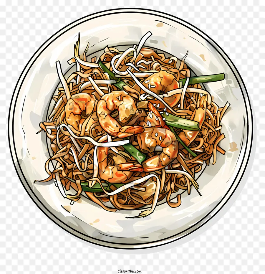 Pad Thaï，Nouilles Aux Crevettes PNG