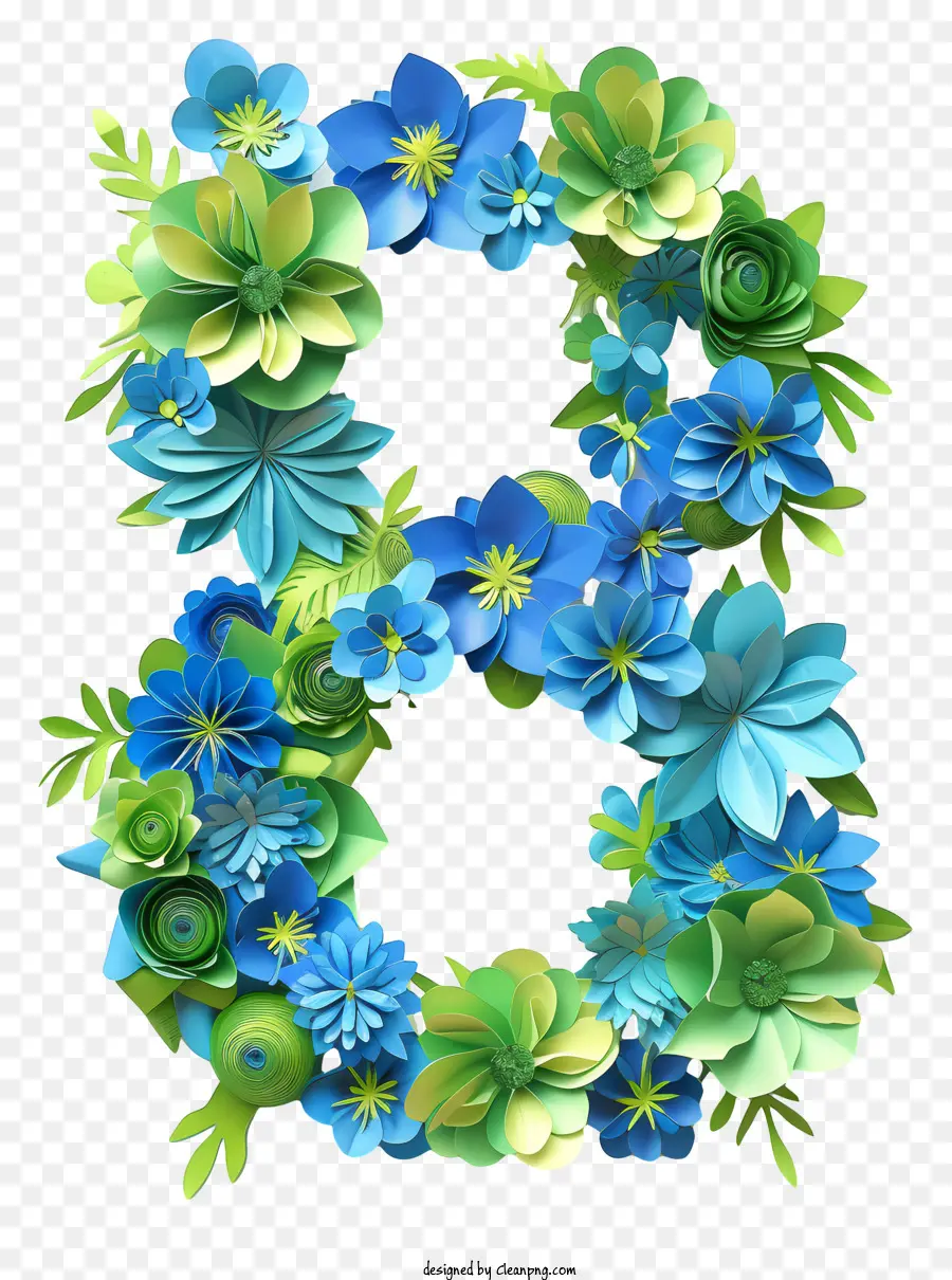 Numéro Huit Floral，Fleurs Bleues PNG