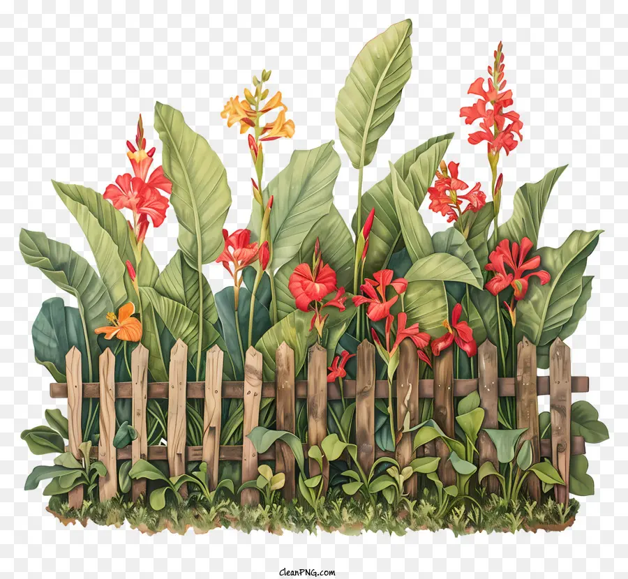 Canna Indica Fleur，Clôture En Bois PNG