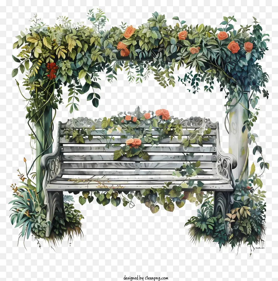 Banc De Jardin，Fleurs PNG