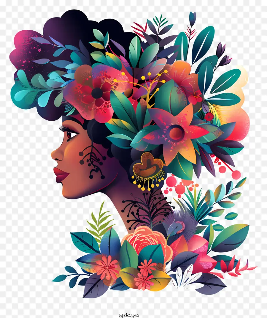 Art Des Fleurs De La Journée Des Femmes，Coiffure Afro PNG