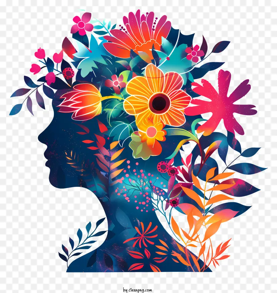 Art Floral De La Journée De La Femme，Silhouette De Femme Florale PNG