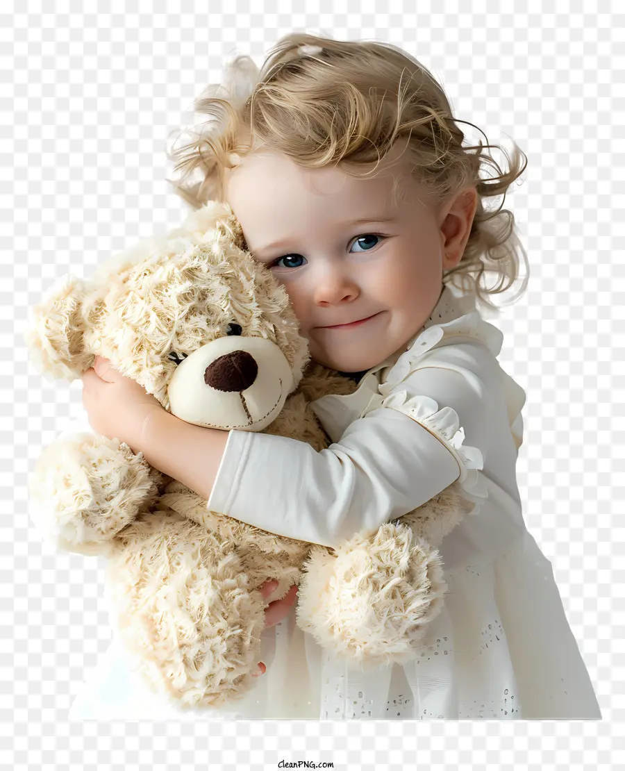 Bébé étreignant L'ours En Peluche，Fille PNG