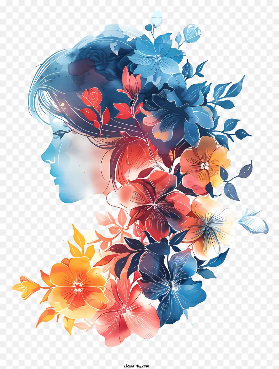 Art Floral De La Journée De La Femme，Femme Avec Des Fleurs PNG