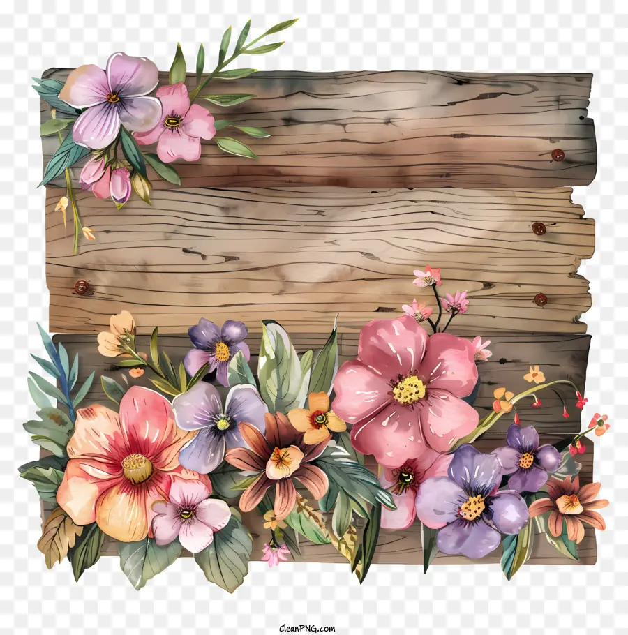 Panneau De Fleurs De Printemps，Planche En Bois Florale PNG