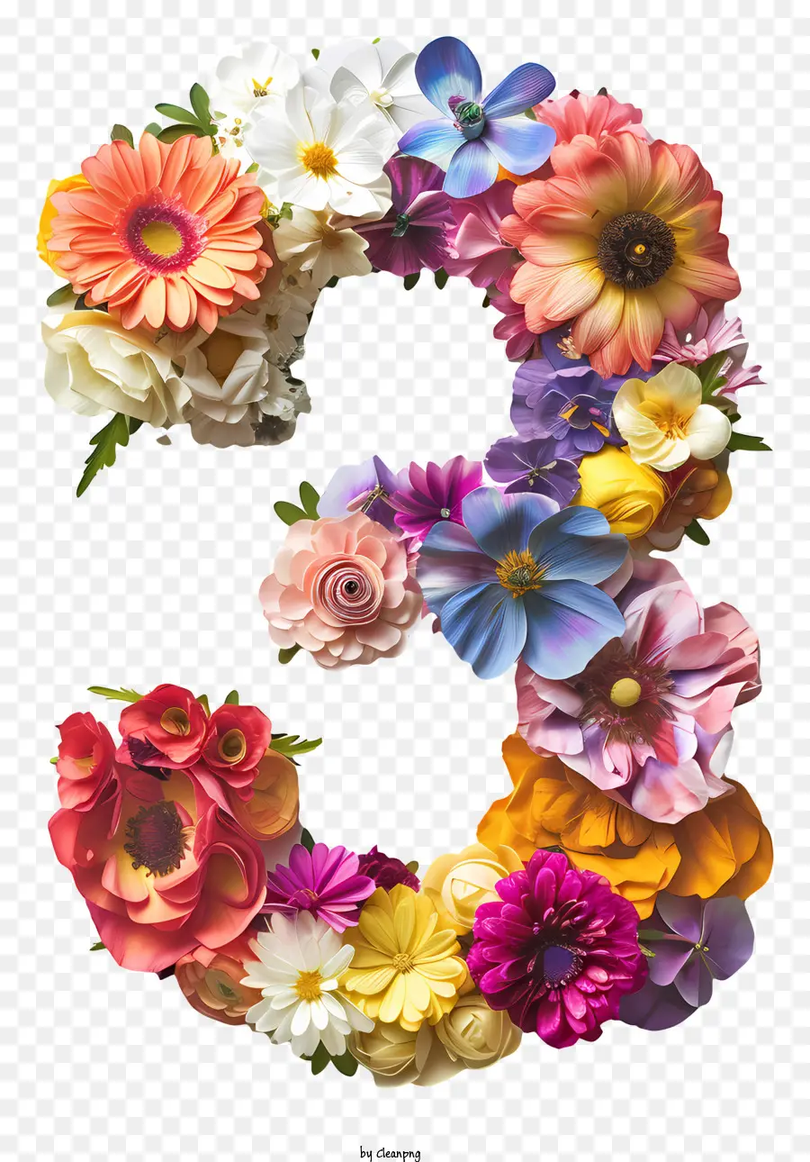 Numéro Trois Floral，Le Nombre De Fleurs PNG