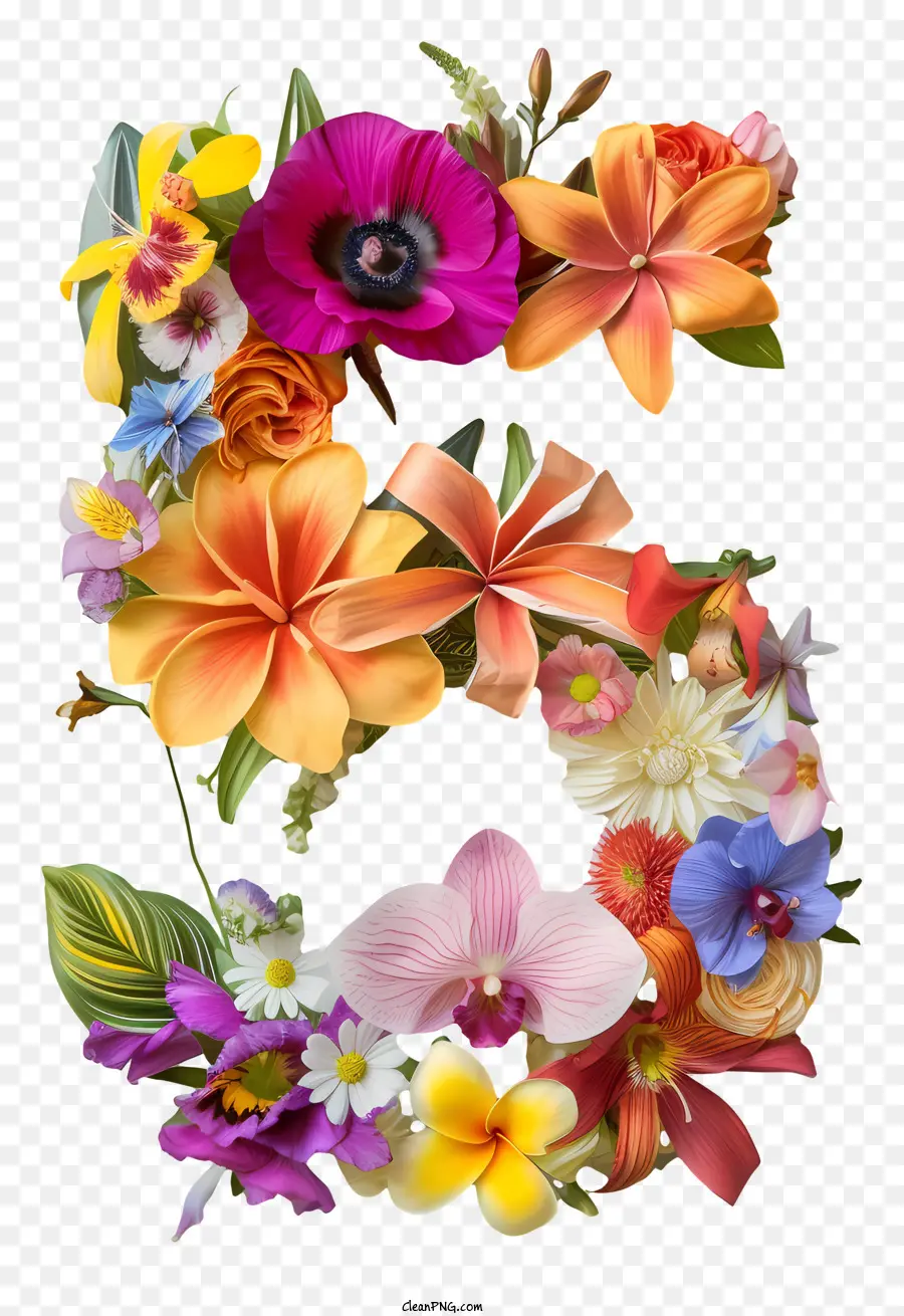 Numéro Floral Cinq，Fleur De Lettre PNG