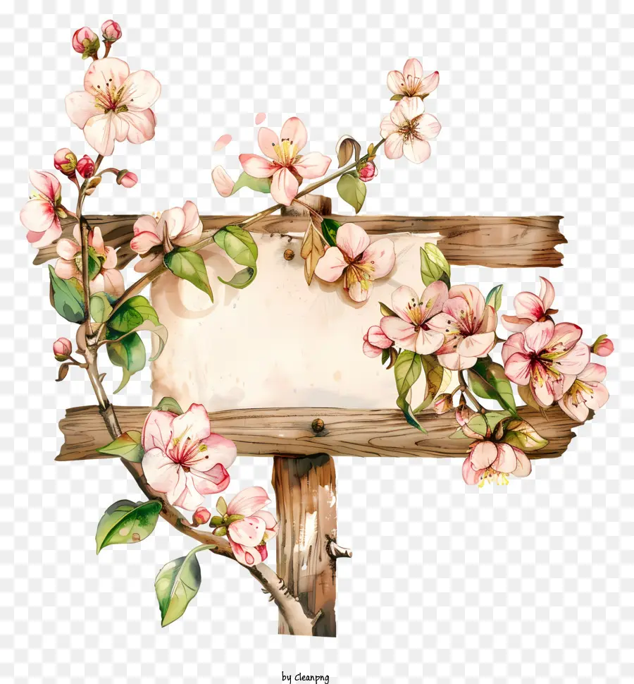 Panneau De Fleurs De Printemps，Panneau En Bois Avec Des Fleurs PNG