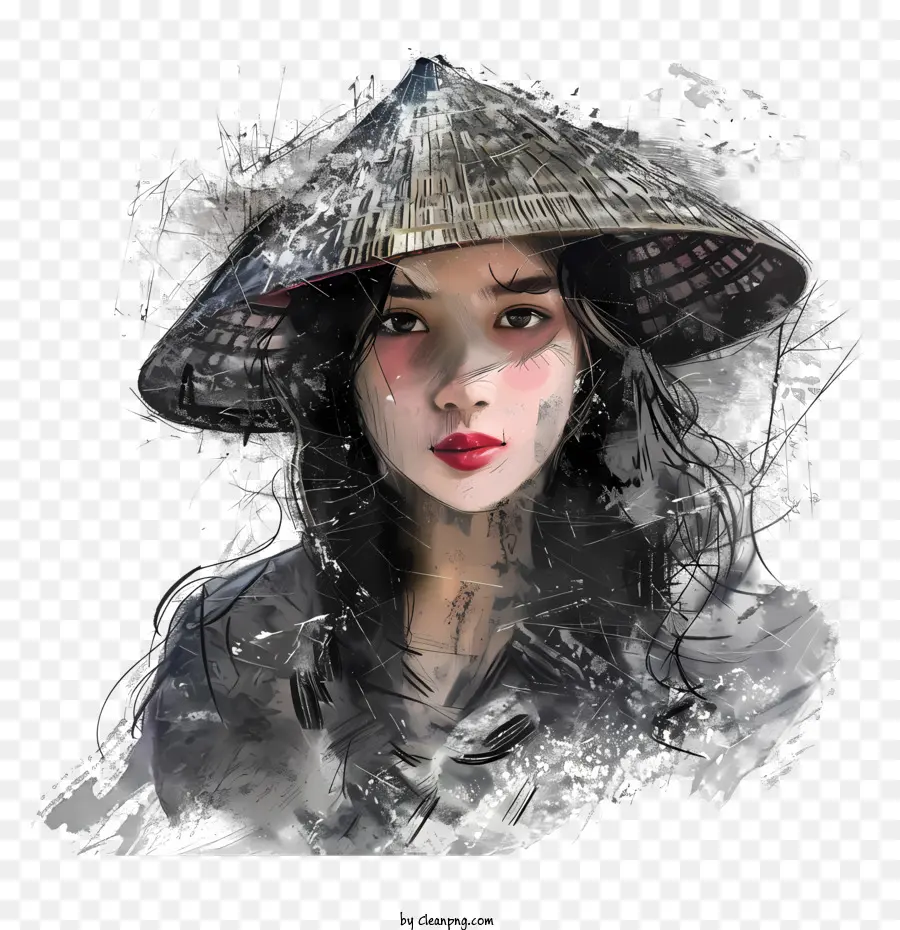 Fille Vietnamienne，Femme Au Chapeau De Paille PNG