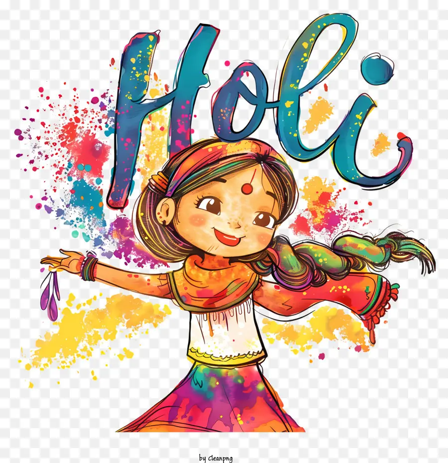 Holi，Fille Avec Texte Holi PNG