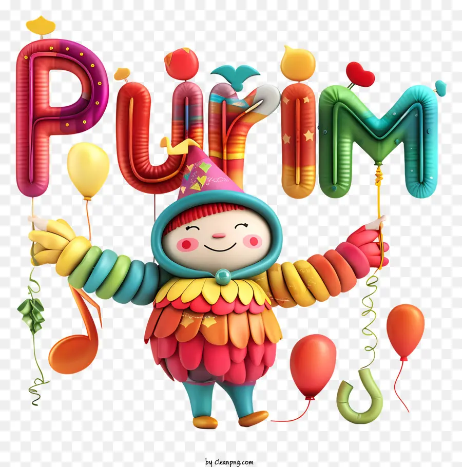 Pourim，Personnage Avec Texte De Pourim PNG