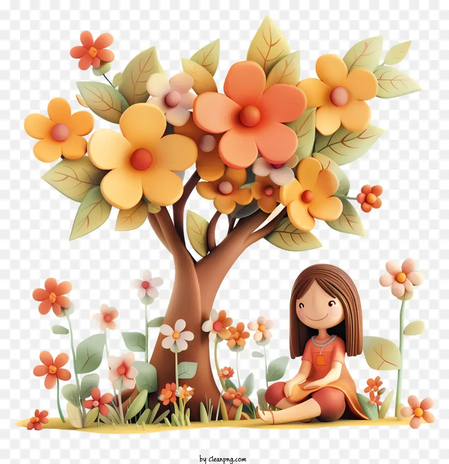 Le Printemps，Fille Sous Un Arbre PNG