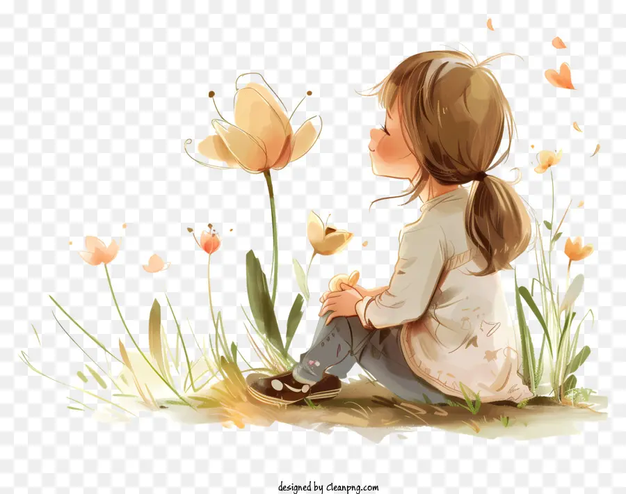 Le Printemps，Fille Avec Des Fleurs PNG