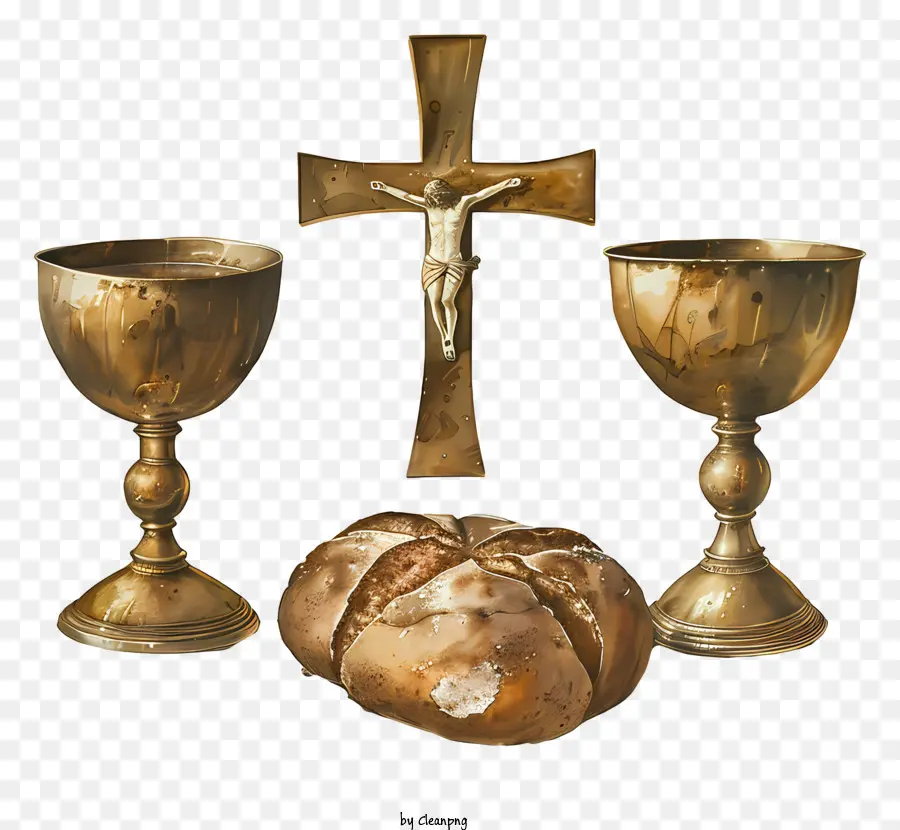 Jeudi Saint，Calices Et Pain Avec Croix PNG