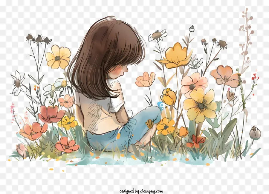 Le Printemps，Fille Avec Des Fleurs PNG